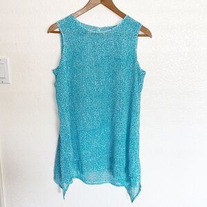 Fever Teal And White Longer Side Summer Tank Top